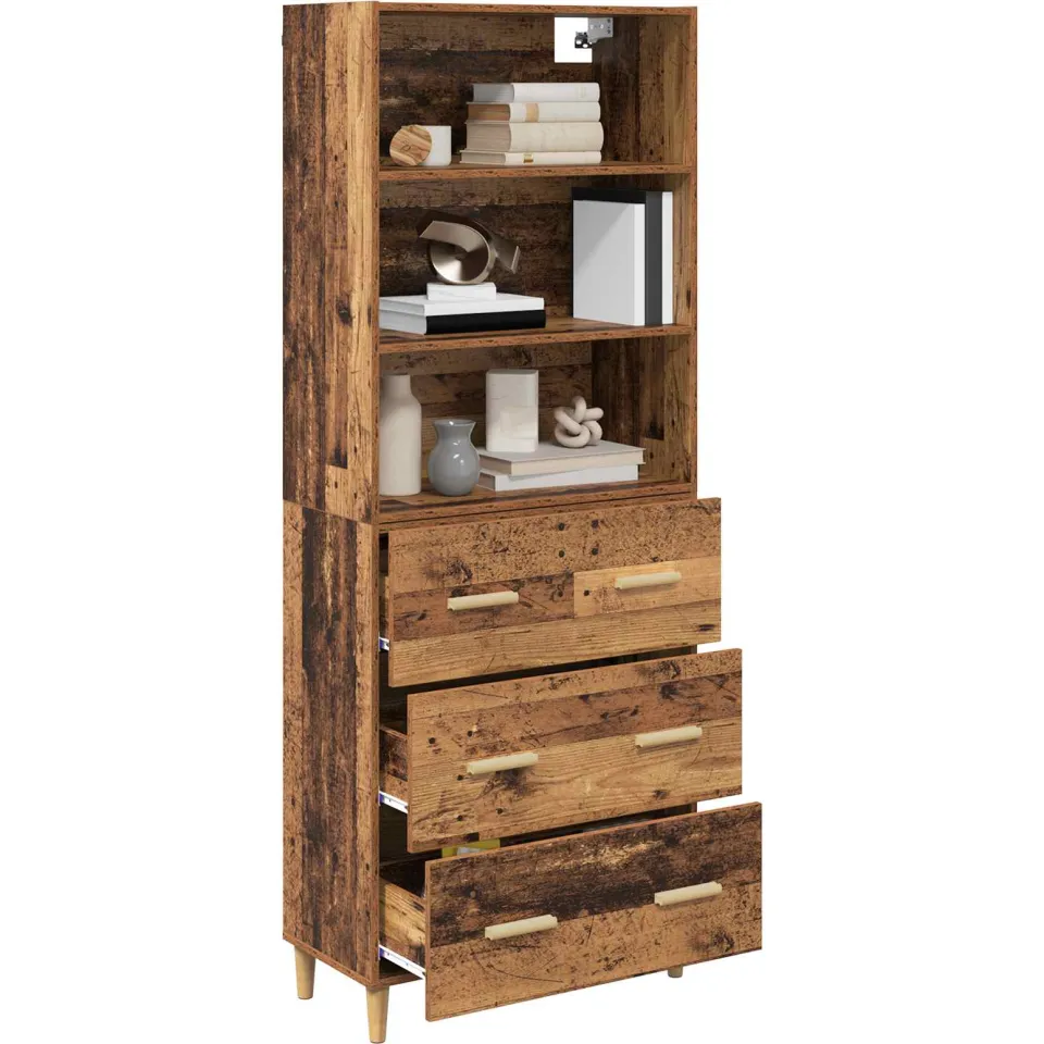 vidaXL Hoge kast Oud Hout 69,5 x 32,5 x 180 cm Bewerkt hout Bruin
