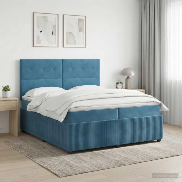 vidaXL Boxspringbed met matras Blauw 200 x 200 cm Fluweel