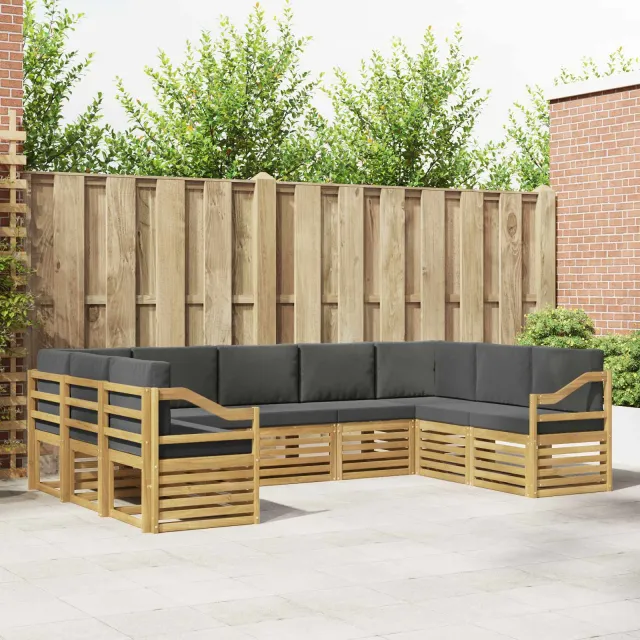 vidaXL Buiten bankenset 9 st 9-zits Wit en antracietkleurig Polyester Bruin