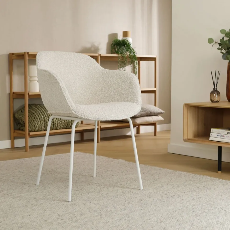 Nolon Nora-Mare eetkamerstoel bouclé beige - wit onderstel, foto 2