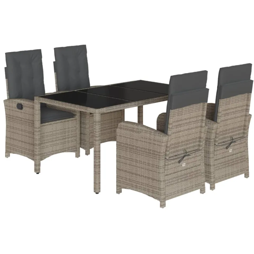 vidaXL 5-delige Tuinset met kussens poly rattan grijs