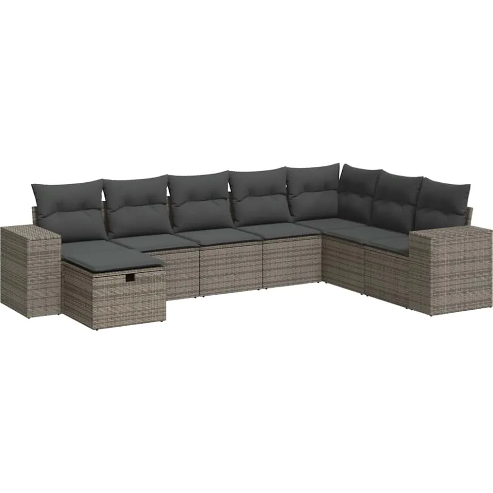 vidaXL 8-delige Loungeset met kussens poly rattan grijs, foto 3