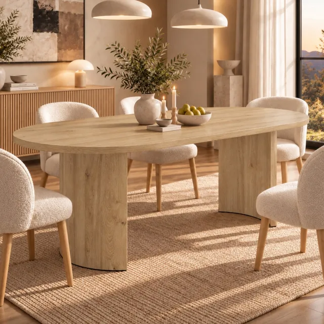 HAUSS SPOLE Eettafel - Afgerond Tafelblad en Gebogen Poten - Voor 6 tot 8 Personen in de Eetkamer - Mdf in Eikenkleur - 200x90x75 Cm Eiken kleur