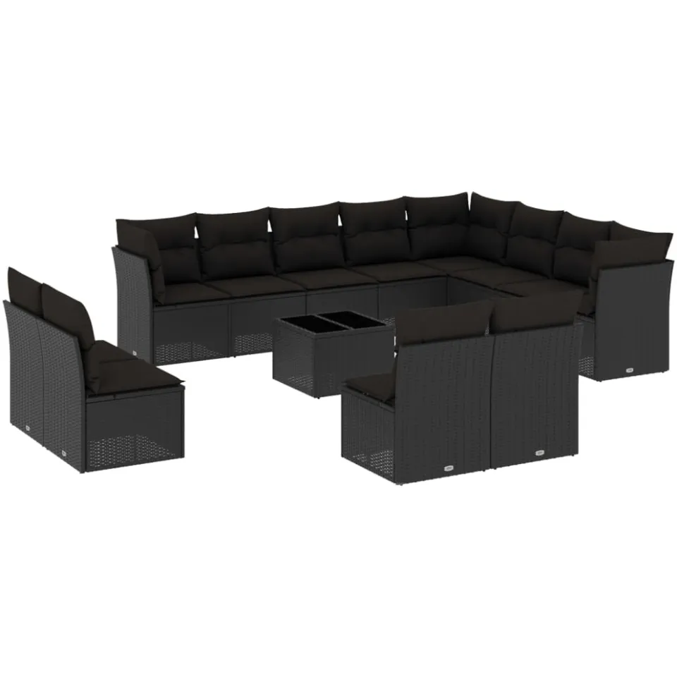vidaXL 13-delige Loungeset met kussens poly rattan zwart