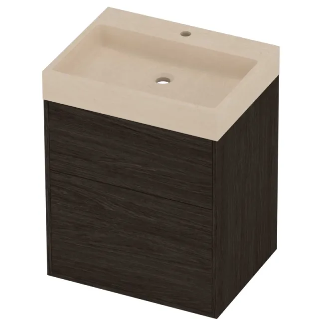 Proline Evoli Badmeubelset Hardsteen Loft 1 Kraangat Voor Grepen 60x46x75 cm Sand Stone Mokka Oak Eiken