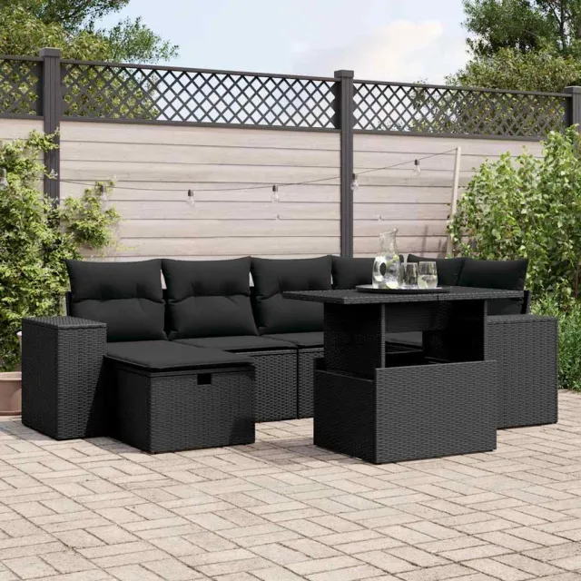 vidaXL 7-delige Loungeset met kussens poly rattan zwart, foto 2