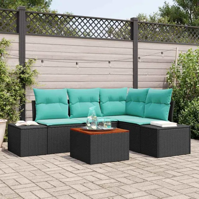 vidaXL Tuinbankenset 5 st Zwart en Turquoise poly rattan, foto 2