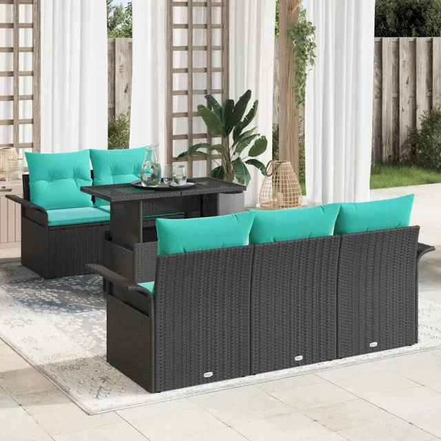 vidaXL Tuin Sofa Set 6 st 5-zits Zwart Polyrotan, foto 2