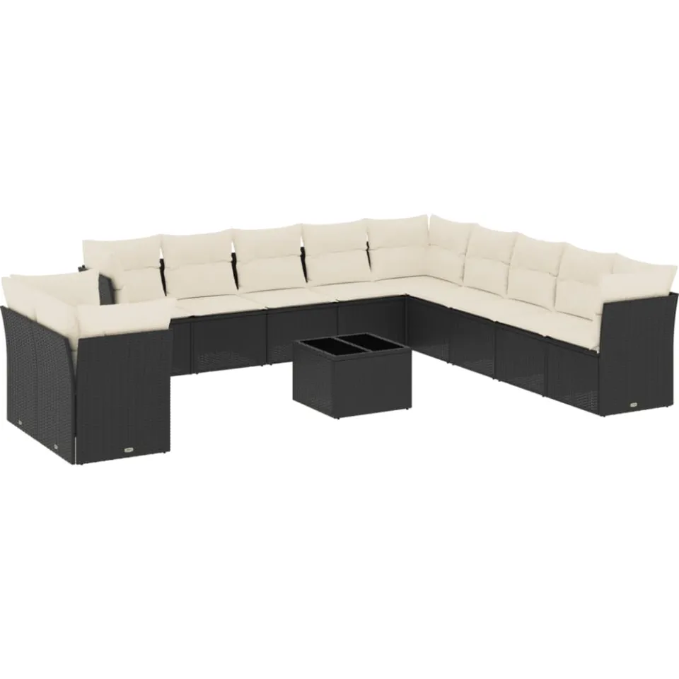 vidaXL 12-delige Loungeset met kussens poly rattan zwart, foto 3
