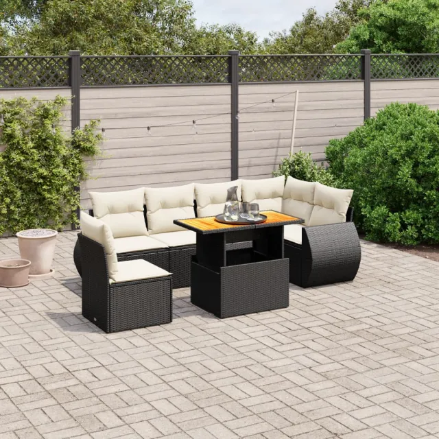 vidaXL 7-delige Loungeset met kussens poly rattan zwart, foto 2