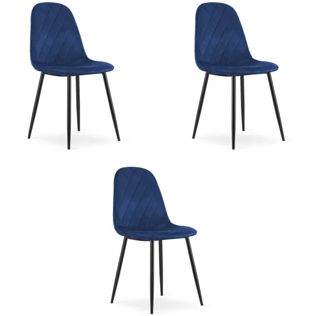 LEOBERT ASTI Velvet Design Stoelen – Set van 3 – Marineblauw Fluweel – Metalen Poten – Modern & Ergonomisch – Max. 120 kg