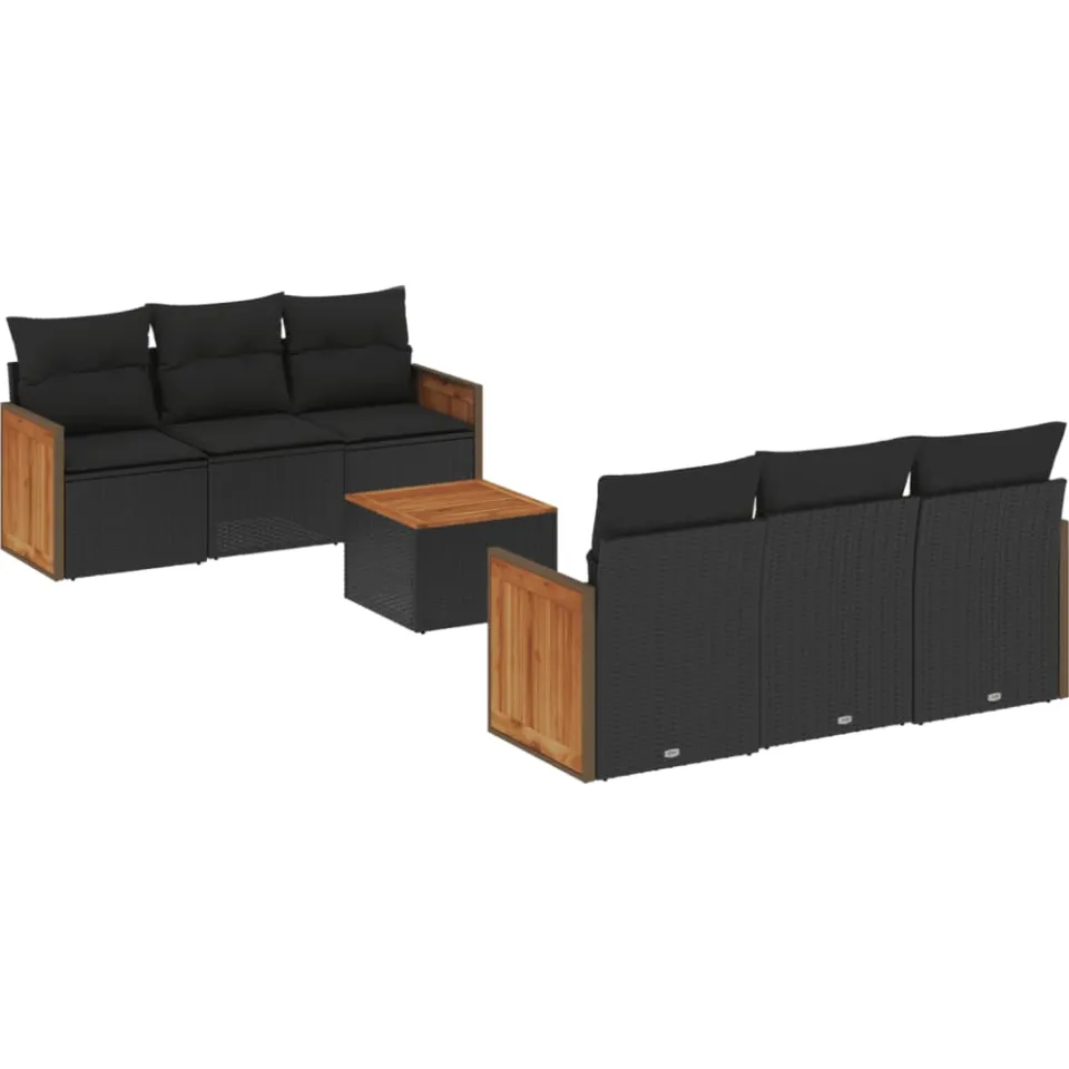 vidaXL 7-delige Loungeset met kussens poly rattan zwart, foto 3