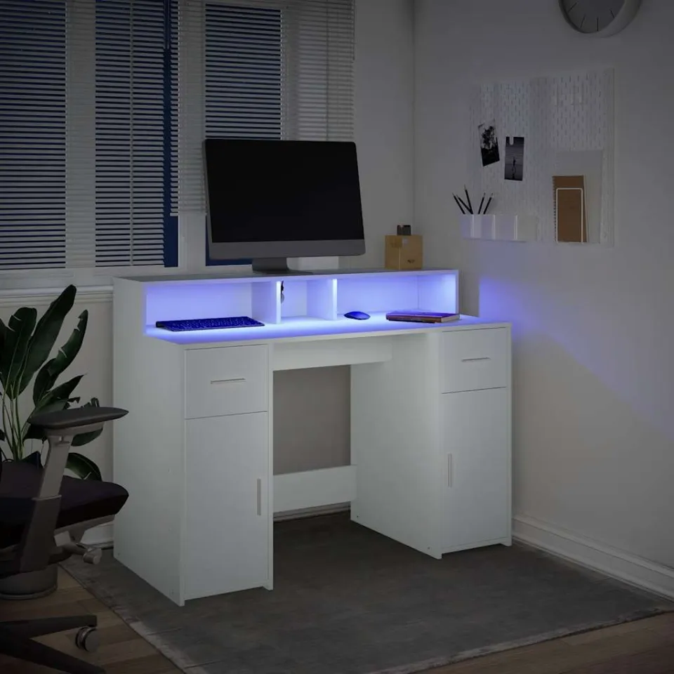 vidaXL Bureau Wit 120 x 55 x 91 cm Bewerkt hout, foto 4