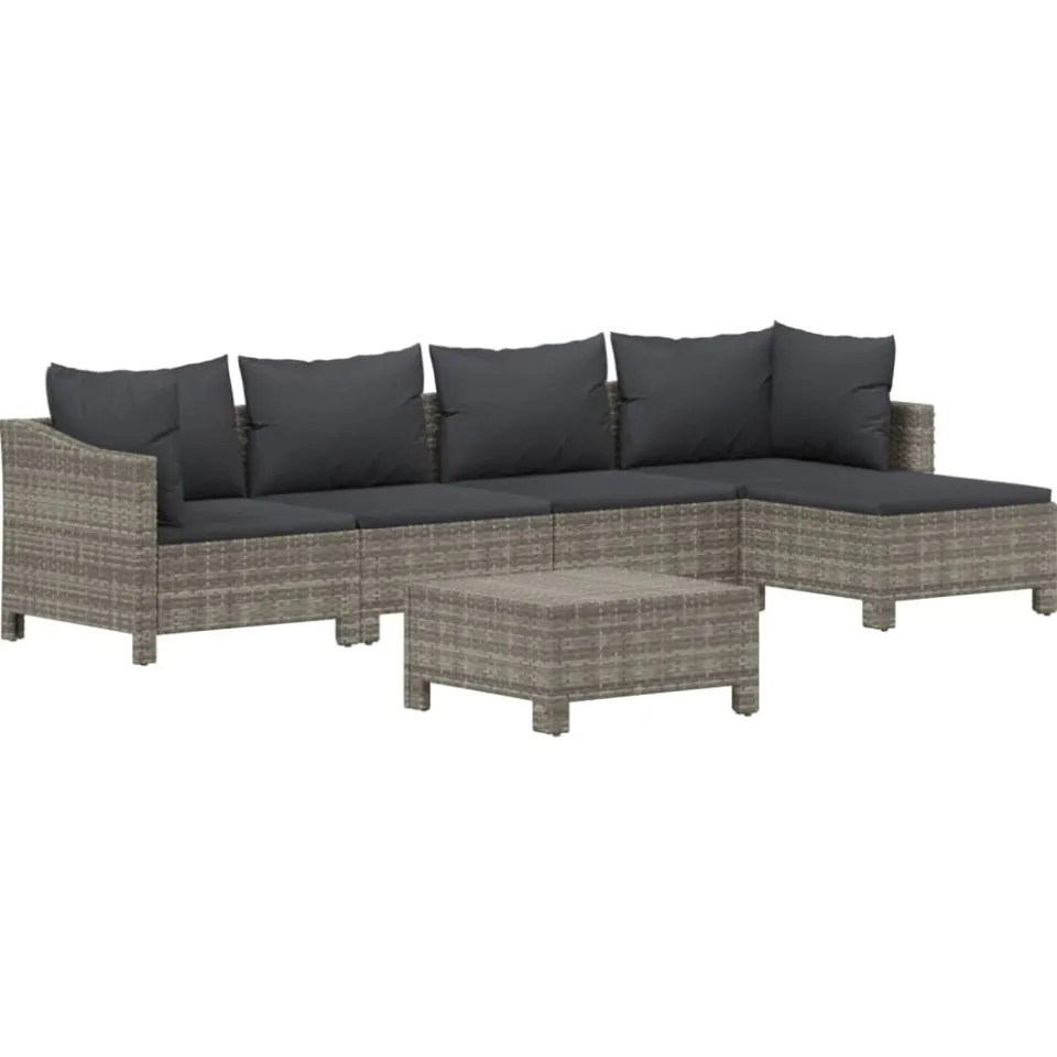 vidaXL 6-delige Loungeset met kussens poly rattan grijs