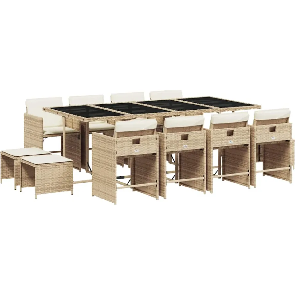 vidaXL 13-delige Tuinset met kussens poly rattan beige
