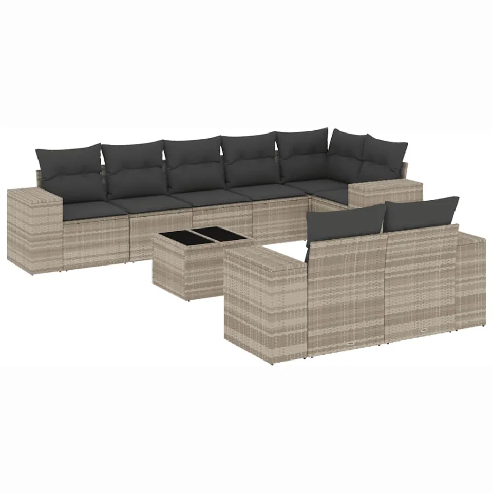 vidaXL 9-delige Loungeset met kussens poly rattan lichtgrijs grijs, foto 3