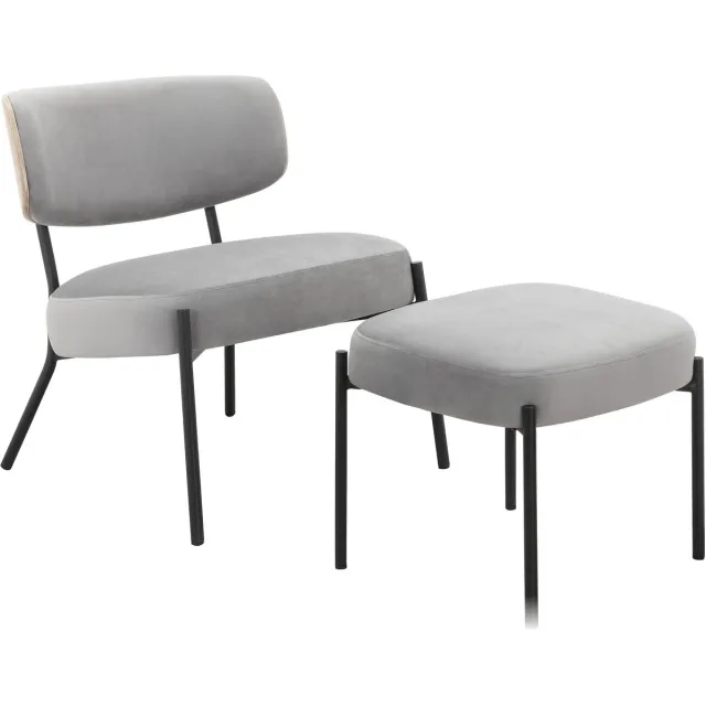 Notio Living Jerry-Loungestoel & Kruk - Lichtgrijs