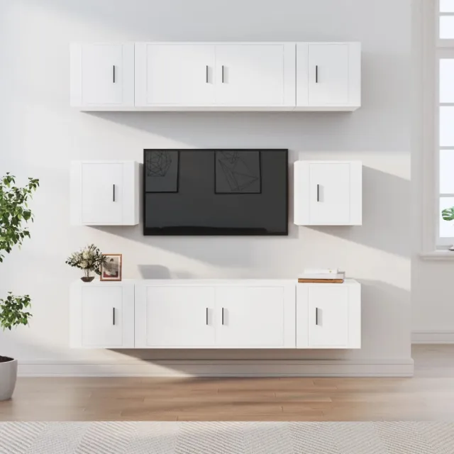 vidaXL 8-delige Tv-meubelset bewerkt hout wit