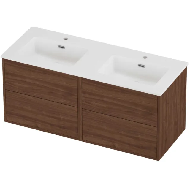 Proline Tribute Badmeubelset Porselein Elegant Symmetrisch 120x46x54 cm Mat White Indian Walnut Houtlook