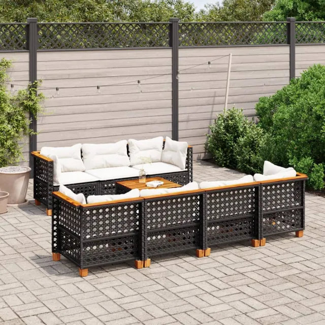 vidaXL 8-delige Loungeset met kussens poly rattan zwart, foto 2