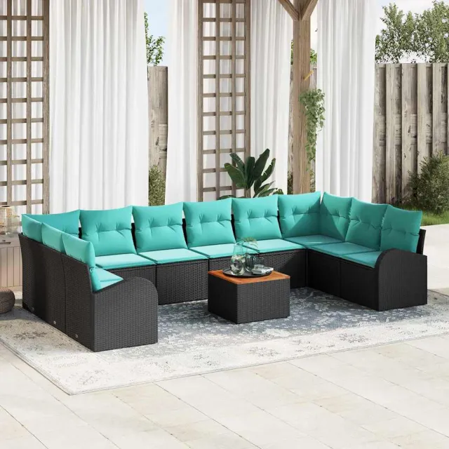 vidaXL Tuinbankenset 11 st Zwart en Turquoise poly rattan, foto 2