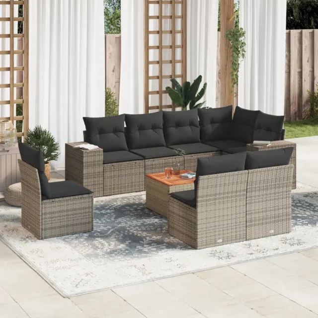 vidaXL 9-delige Loungeset met kussens poly rattan grijs, foto 2