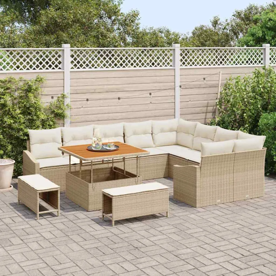 vidaXL Tuinbankenset 12 st Beige poly rattan, foto 3