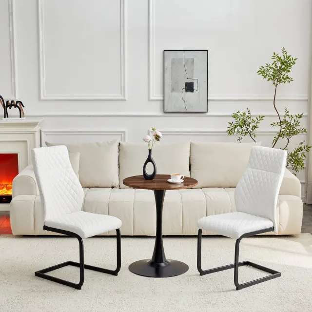 FloraGrace Eettafelset 60 Cm – Ronde Tafel Met 2 Stoelen – Stevig Voor Woonkamer En Eethoek – MDF En Metaal – Walnoot Wit Zwart Walnoot, Wit En Zwart