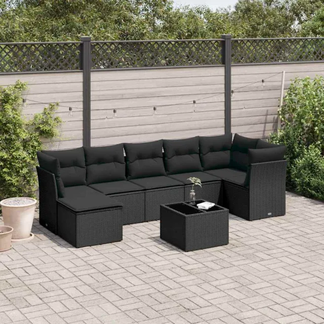 vidaXL 8-delige Loungeset met kussens poly rattan zwart, foto 2