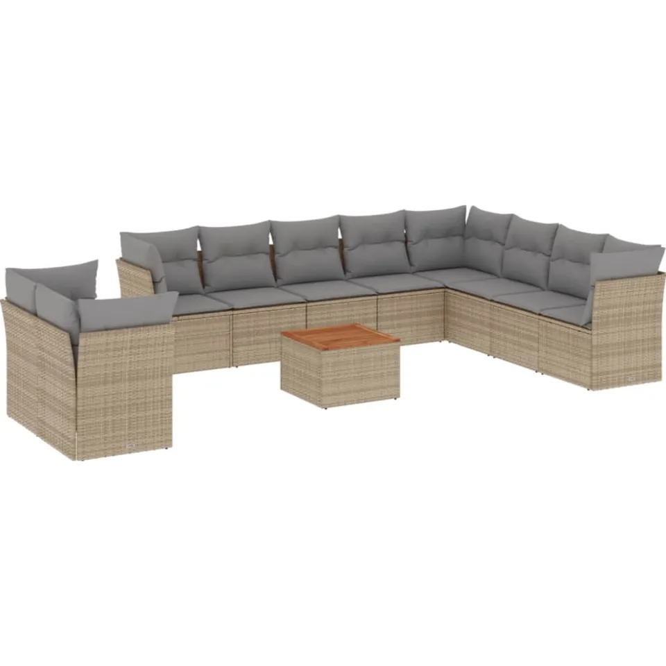 vidaXL 11-delige Tuinset met kussens poly rattan beige, foto 3