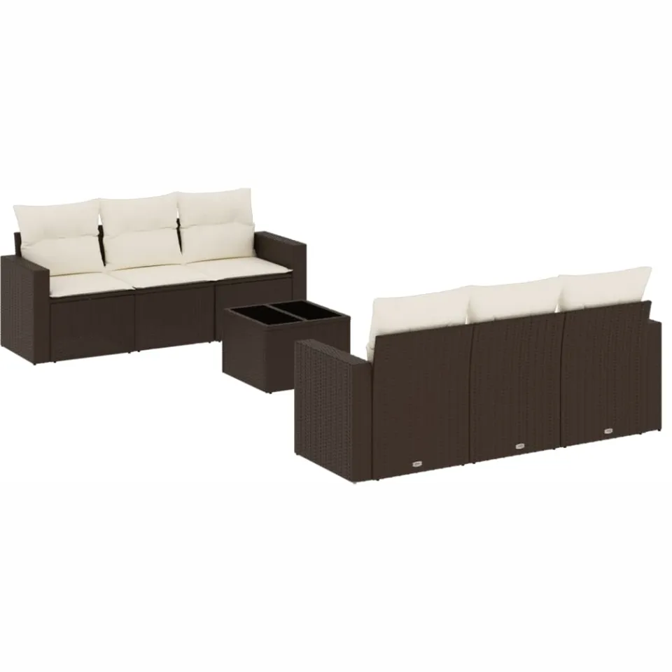 vidaXL 7-delige Loungeset met kussens poly rattan bruin