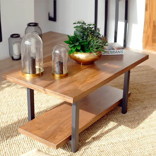 Wood & metal designs salontafel / tafel / industrieel / massief hout bruin