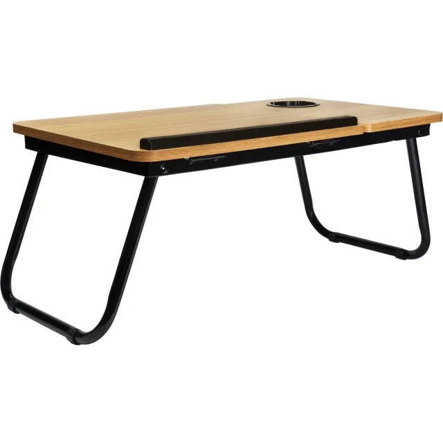 QUVIO bedtafel met bekerhouder / Bedtafel / Laptoptafel / Bedtafeltje voor op bed / Bedtafeltje - Verstelbaar - Houtlook Zwart