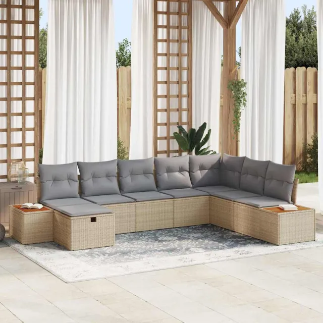 vidaXL Tuinbankenset 9 st Beige poly rattan
