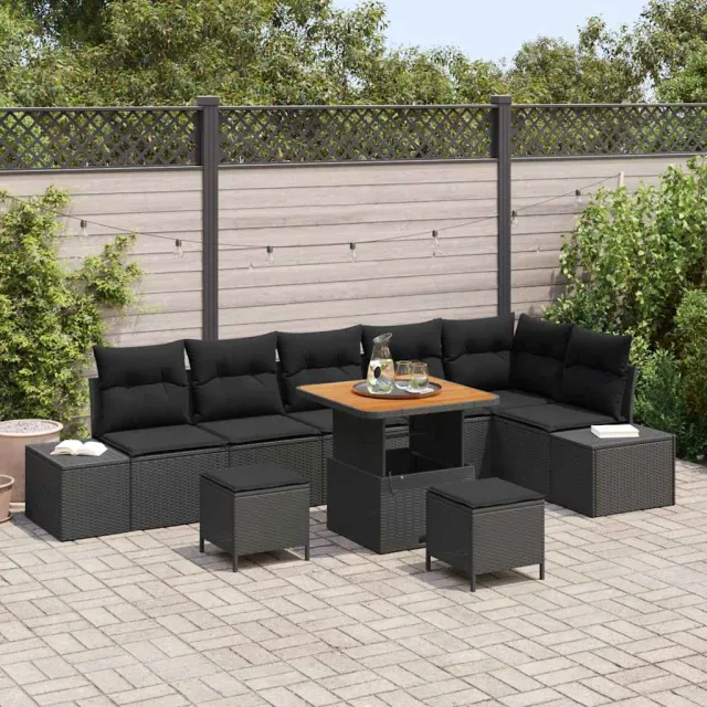 vidaXL Tuinbankenset 9 st Zwart poly rattan, foto 2