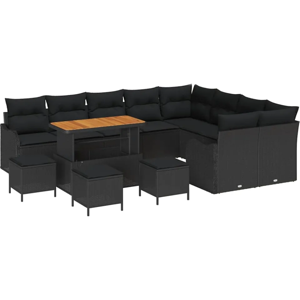 vidaXL Tuinbankenset 13 st Zwart poly rattan