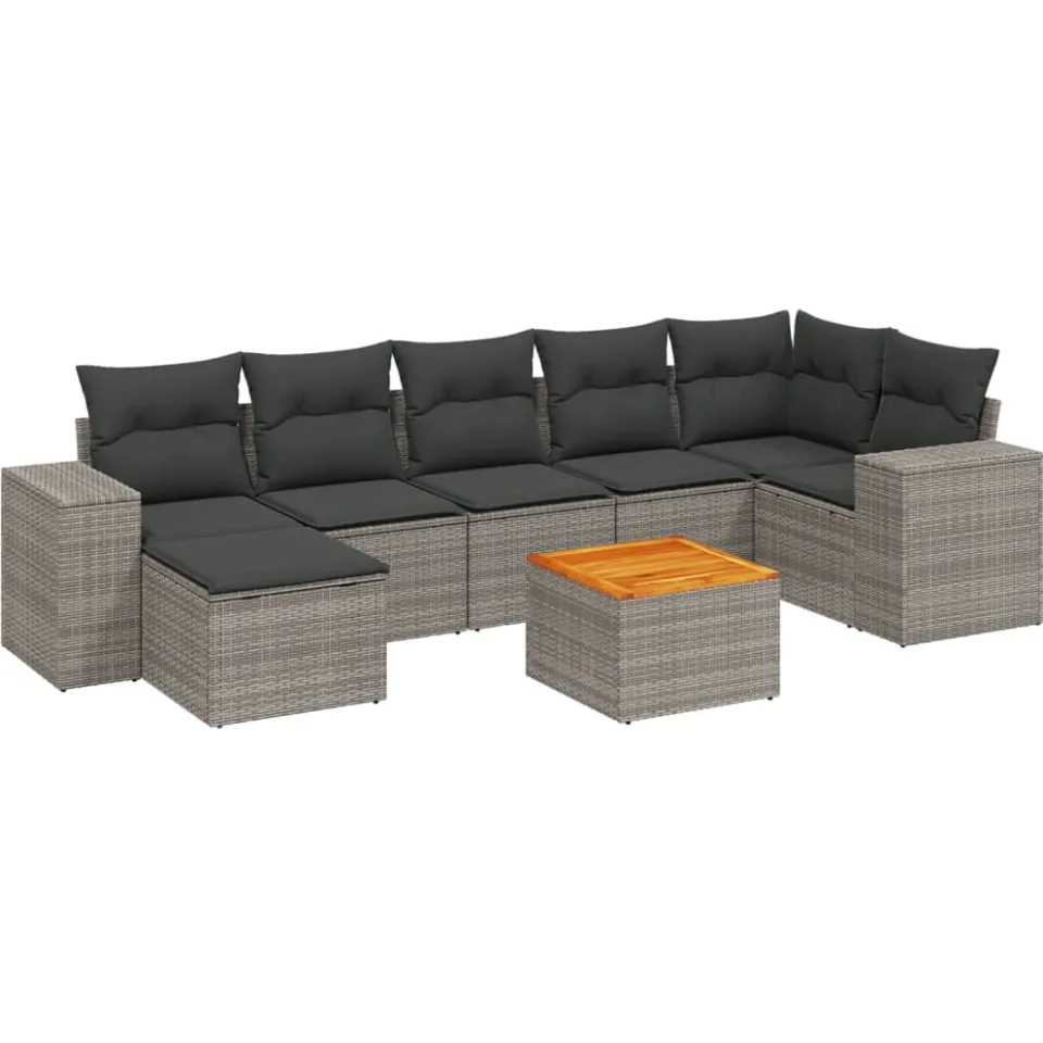 vidaXL 8-delige Loungeset met kussens poly rattan grijs, foto 3