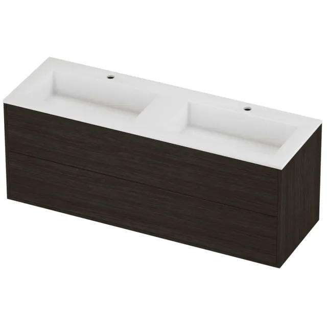 Proline Aristo Badmeubelset Polystone Elegant 2 Laden 140x46x54 cm Glans Wit Mokka Oak Eiken
