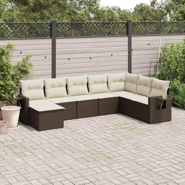 vidaXL 8-delige Loungeset met kussens poly rattan bruin, foto 2