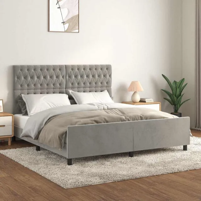 vidaXL Bedframe met hoofdeinde fluweel lichtgrijs 180x200 cm grijs