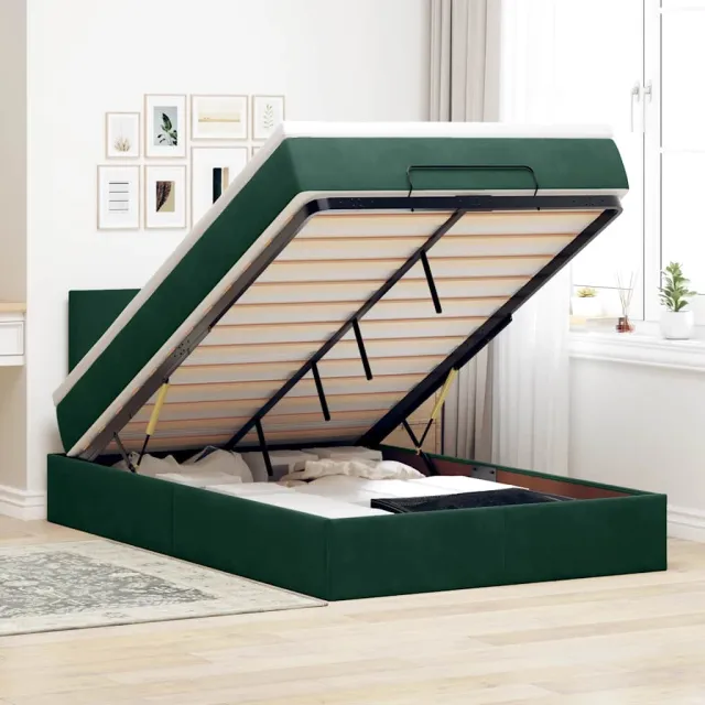 vidaXL Bed poef met matras en LED's 120x190 cm fluweel donkergroen groen