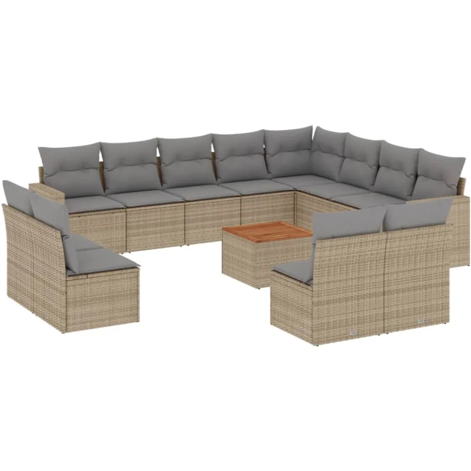 vidaXL 13-delige Loungeset met kussens poly rattan gemengd beige, foto 3