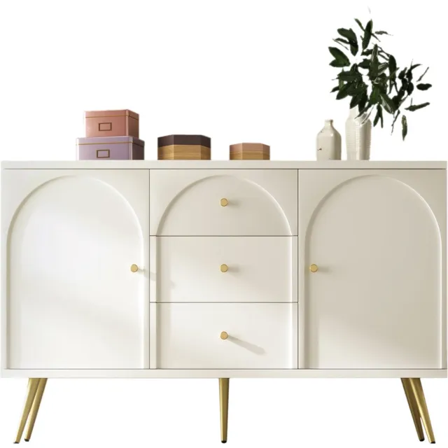 Merax Dressoir met 2 Deuren en 3 Laden - Verstelbare Planken - Crème-Wit met Goud Crème Wit
