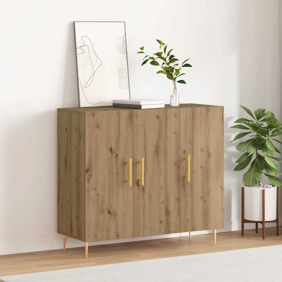 vidaXL Dressoir Artisan Eiken 90 x 34 x 80 cm Bewerkt hout, foto 4