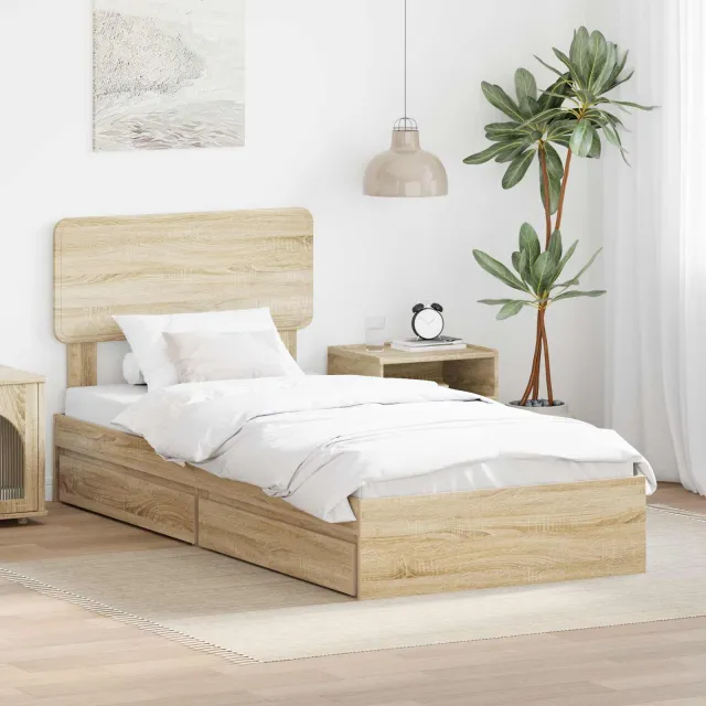 vidaXL Opslag bed met lade Sonoma Eiken 90 x 200 cm Bewerkt hout Bruin