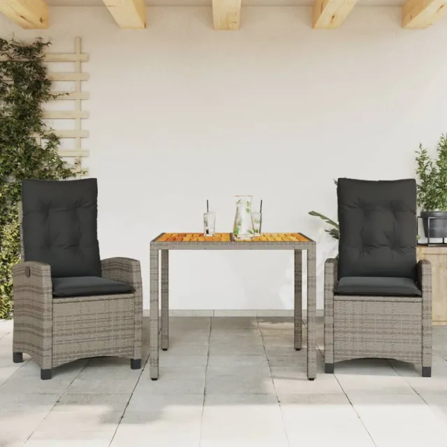 vidaXL 3-delige Tuinset met kussens poly rattan grijs, foto 2