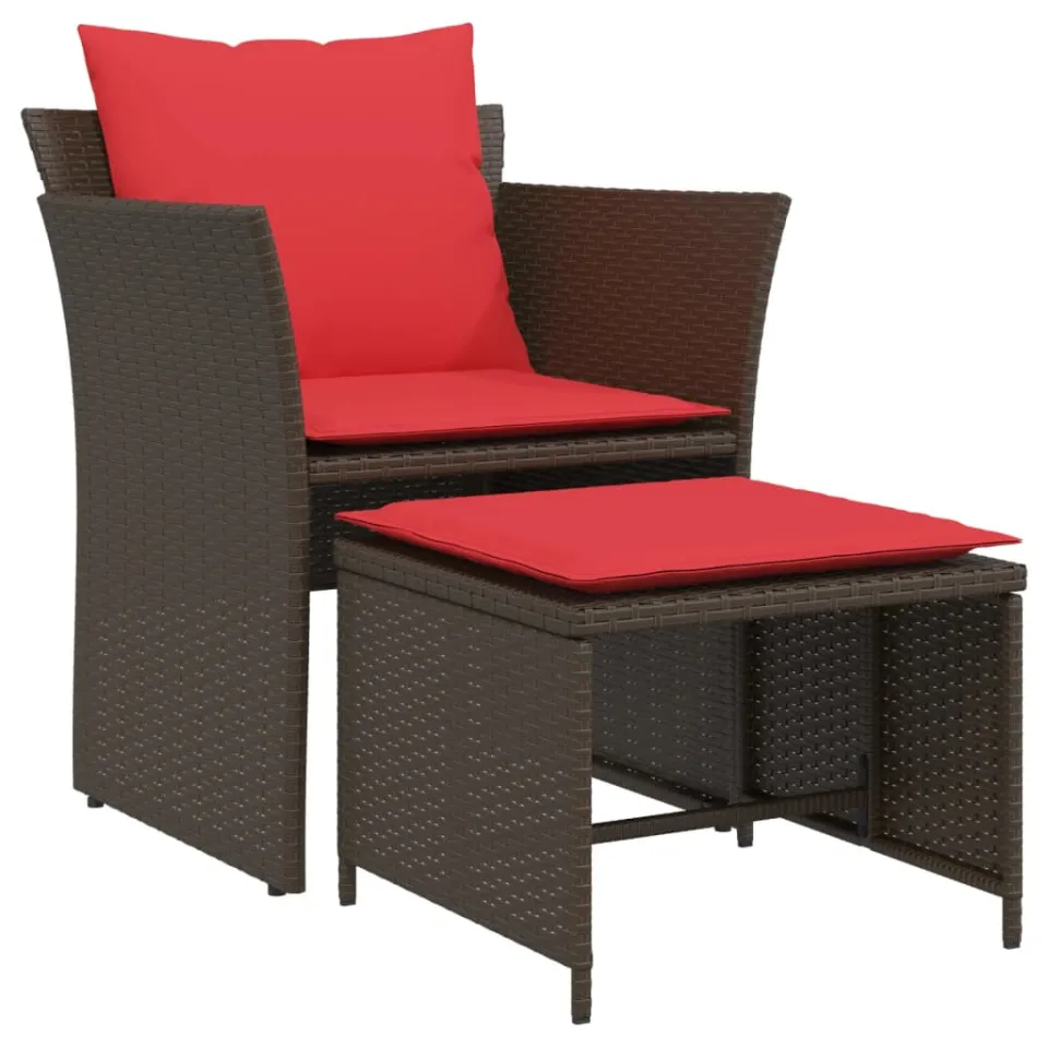 vidaXL Tuinstoel met voetenbank poly rattan bruin