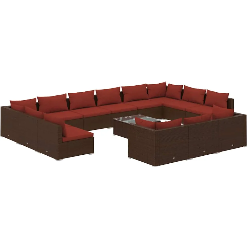 vidaXL 14-delige Loungeset met kussens poly rattan bruin, foto 3