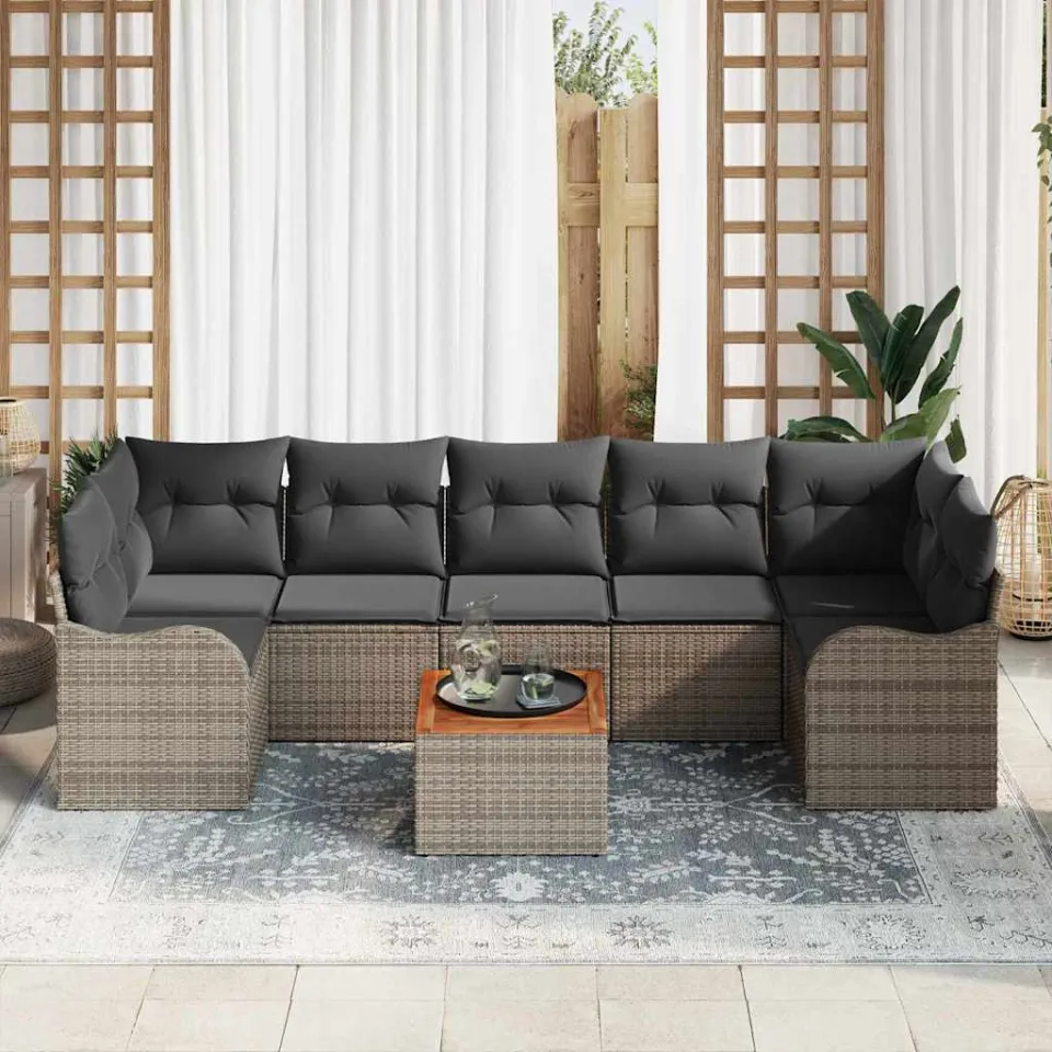 vidaXL Tuinbankenset 8 st Grijs poly rattan, foto 3