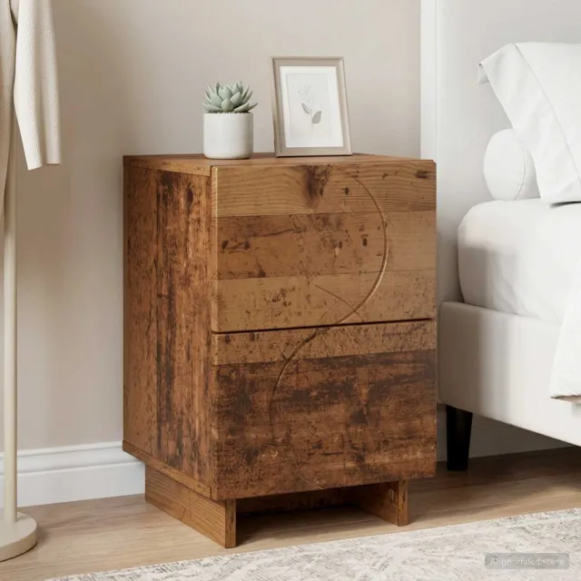 vidaXL Nachtkastje Oud hout 33,5 x 34,5 x 50 cm Bewerkt hout bruin, foto 2